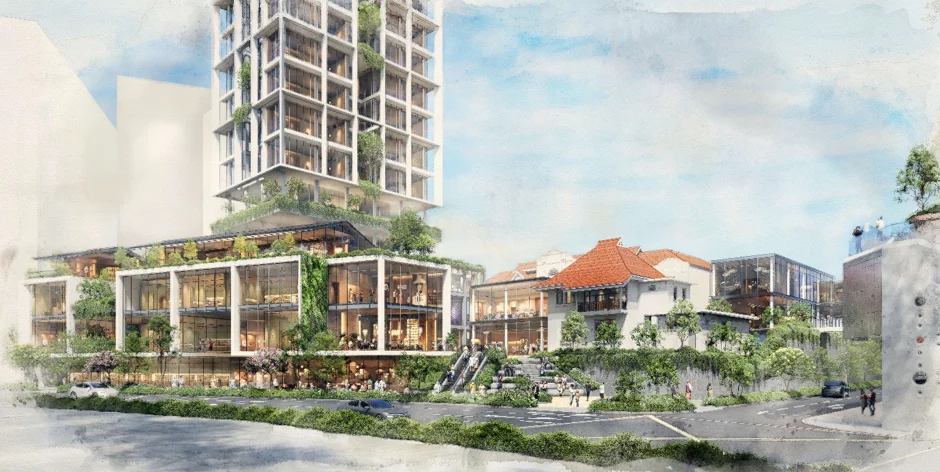 Artist's impression of the redeveloped 37 Emerald Hill mixed-use development on Orchard Road