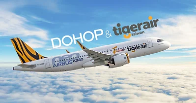 Tigerair Taiwan aircraft pictured with Dohop and Tigerair Taiwan branding for the tigerhop launch